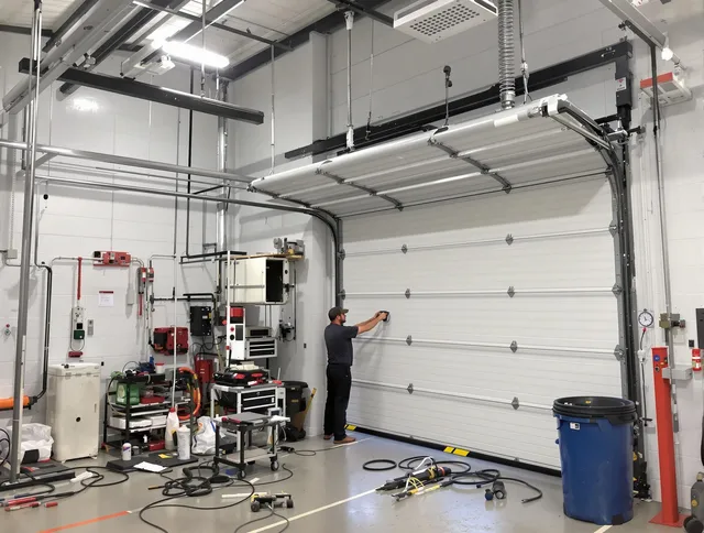 Davie Garage Door Repair certified technician performing commercial door repair at a Davie business facility