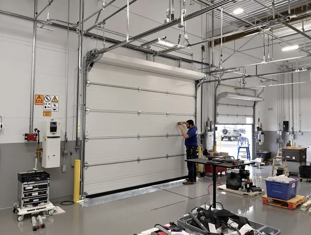 Commercial garage door repair being performed by Davie Garage Door Repair expert in Davie