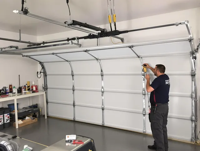 Davie Garage Door Repair certified technician performing overhead door system repair in Davie