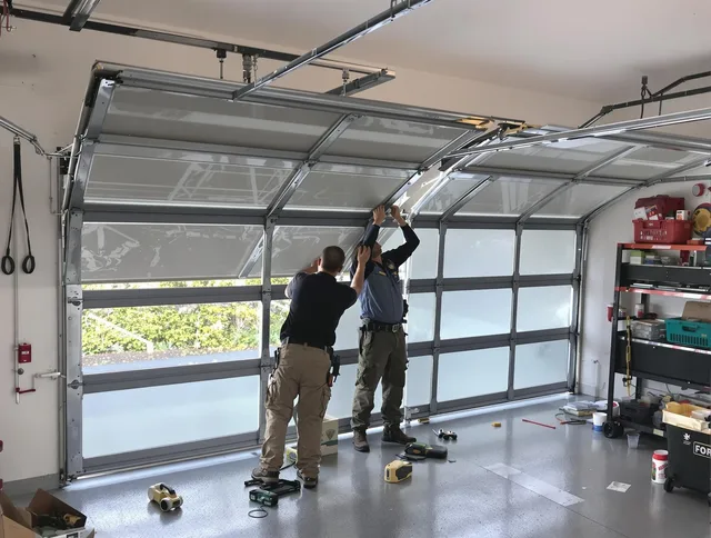 Davie Garage Door Repair expert performing precise panel replacement on Davie garage door